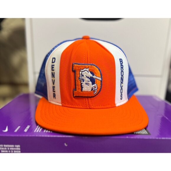 Denver Broncos Vintage AJD Lucky Stripe Orange Blue Snapback Cap Hat OSFM VTG - Picture 1 of 10